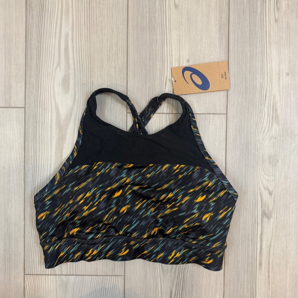 NWT Kate Strappy Sports Bra Black Yellow Teal‎ Abstract Print 2032C031 Medium